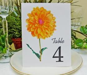 Wedding Table Card, Floral table card, Wedding Table Number, Wedding Table Tent, Dahlia Flower Table Card