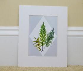 Botanical Print on Geometric Background, 8x10 Matted, Vintage Botanical Illustrations, Modern Cottage Art Print