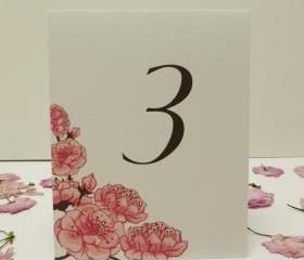 Cherry Blossom Table Card Numbers, Wedding Table Tents with Cherry Blossoms
